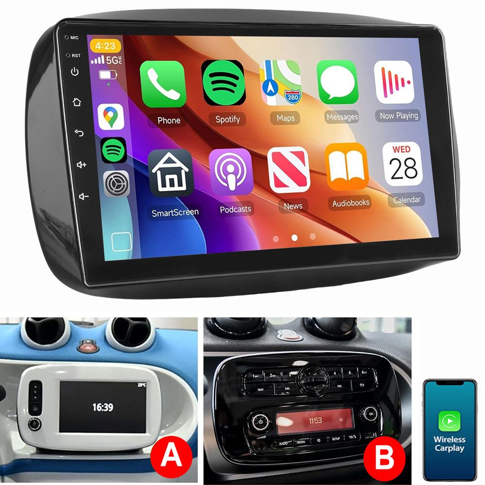 ESSGOO Für Mercedes Benz Smart Forfour Fortwo 453 Android 14 Autoradio Autoradio (FM, AM, RDS, Carplay Android auto GPS NAVI SWC RDS WIFI)