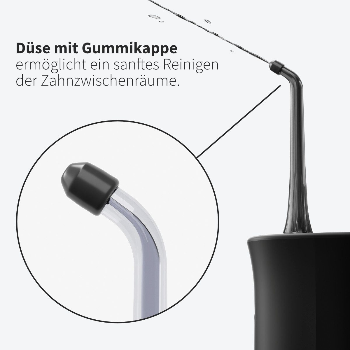 Zahnheld Aufsteckbürsten Zahndusche Ersatzdüsen Sensitiv - für Zahnheld Munddusche Aquadent, 3 Stück, Schwarz, mit Gummi-Spitze, im 3er, 6er oder 9er Set, Zahnpflege Set, Water Flosser, für sensible Bereiche Zahnzwischenräume, für Munddusche