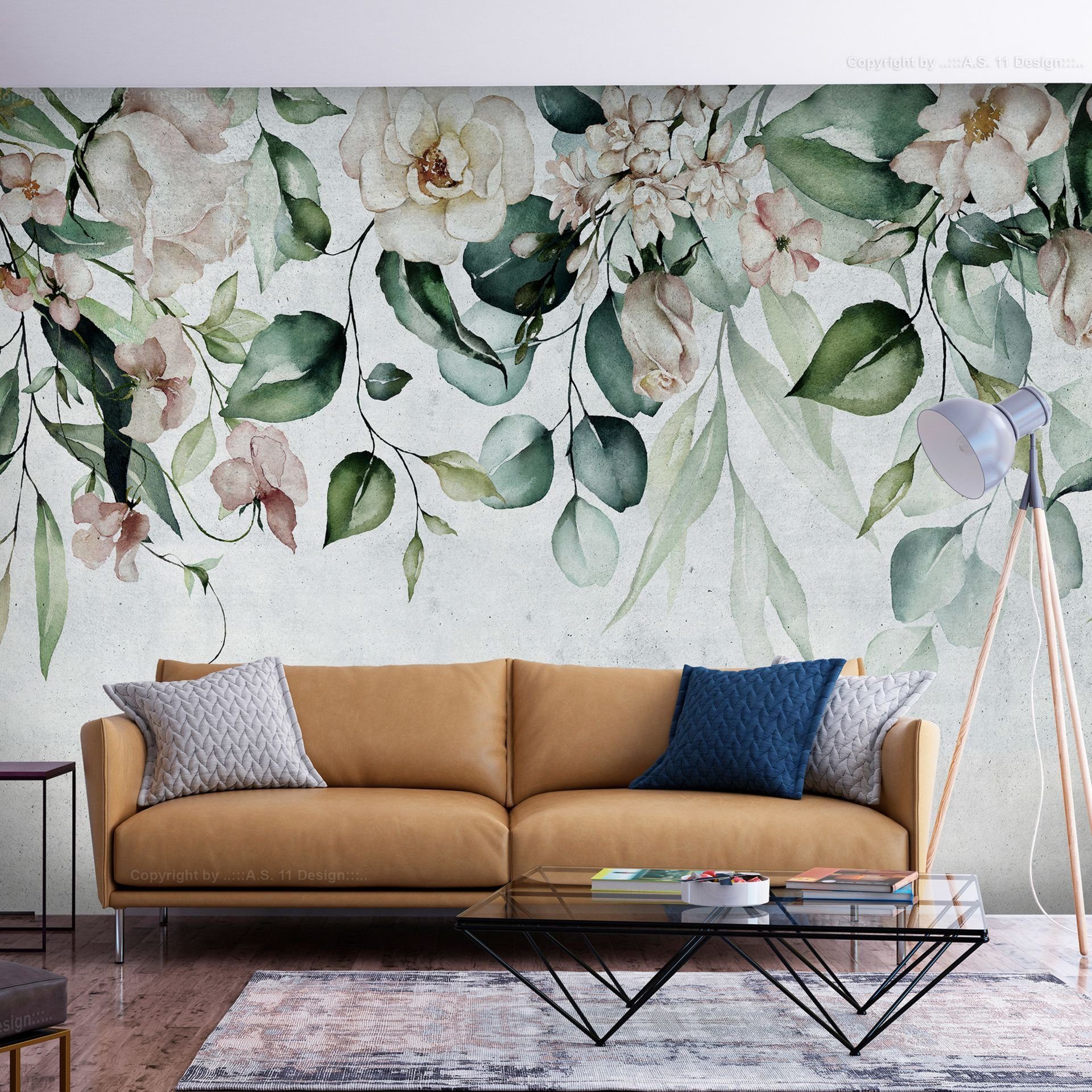 KUNSTLOFT Vliestapete Mint Garden 1x0.7 m, halb-matt, lichtbeständige Design Tapete