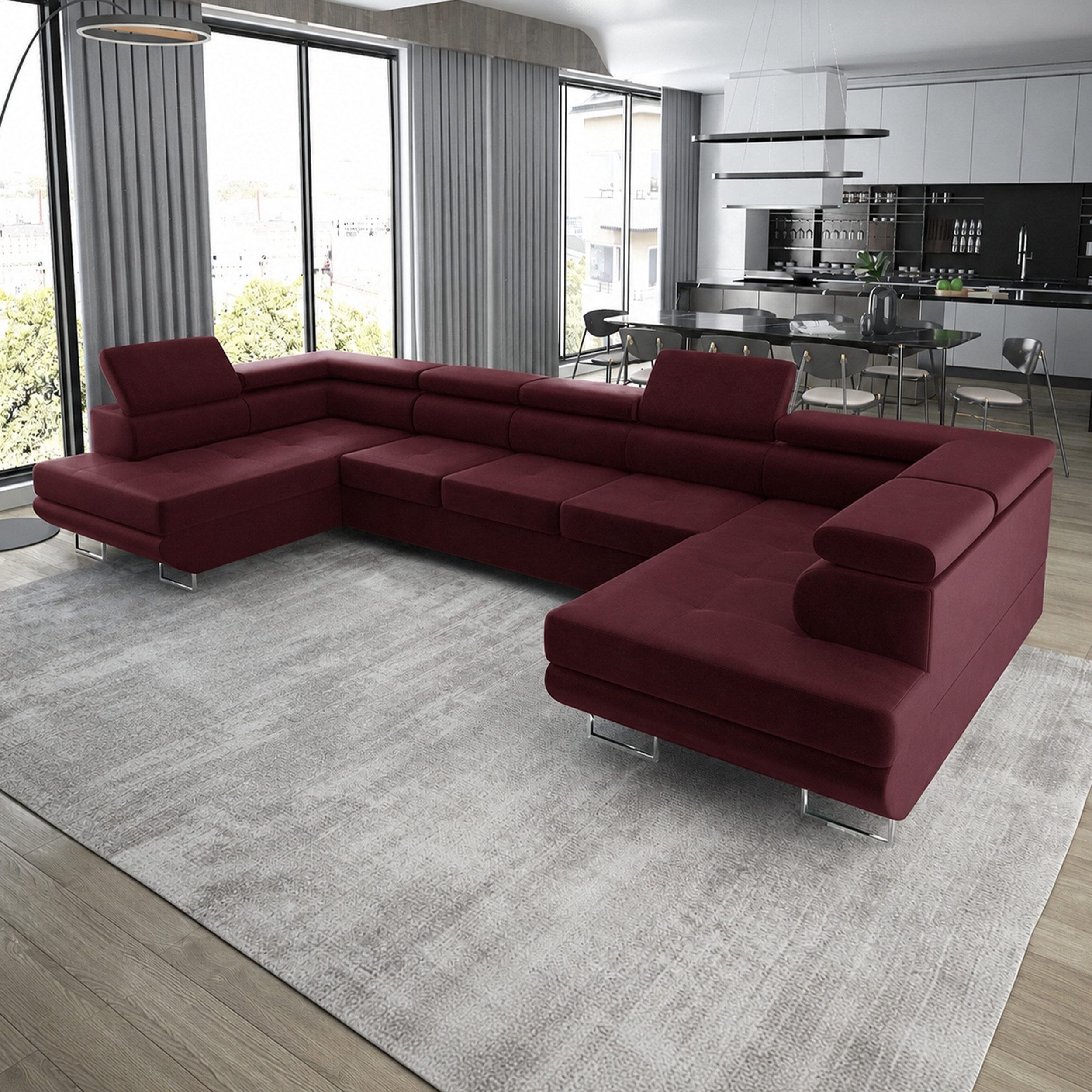 Goldstoff Wohnlandschaft "ASTON" U Form mit Schlaffunktion XXL Couch Sofa, Komfortable U Form Couch mit Bettkasten und Schlaffunktion 1 Teile, U Form Sofa mit Bettkasten moderne Wohnlandschaft Couch XXL