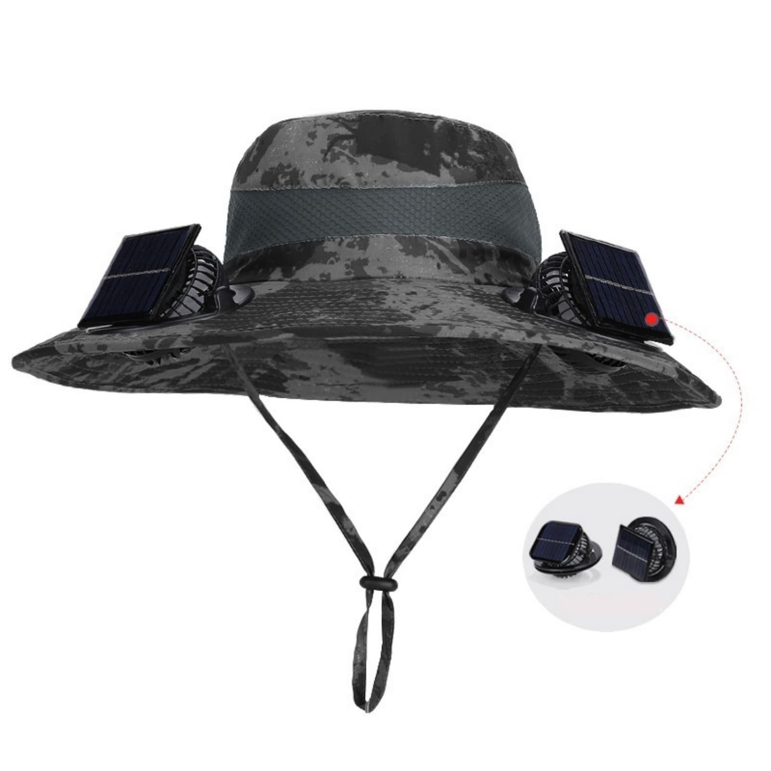 autolock Sonnenhut Sonnenhut mit Ventilator,Fischerhut mit Breiter Krempe,Solar Fan Hut USB Charging,Outdoor Solar Sonnenenergie Hut Kappe,UV Sonnenschutz