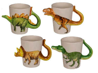 Bada Bing Tasse Dino 3D Optik Dinosaurier Kindertasse ca. 250 ml Becher Kinderbecher, Keramik, 4er Set in 3D Optik