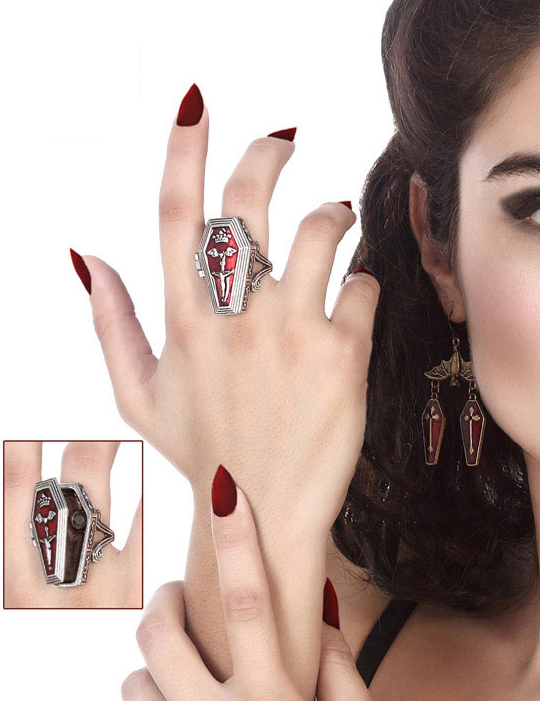atosa Kostüm Sarg-Ring Gift Halloween-Accessoire rot-silber