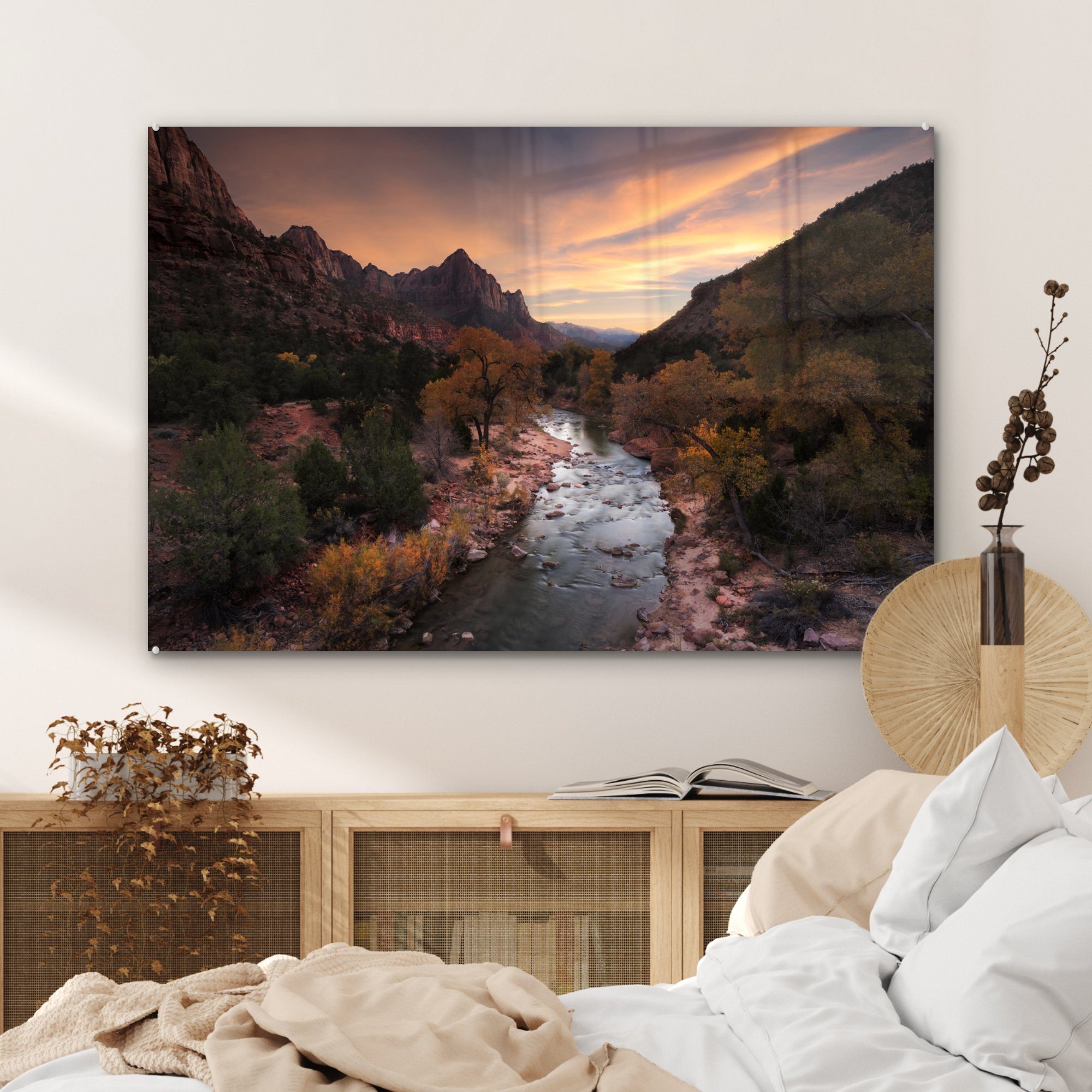 - Fluss St), & Sonnenuntergang, Acrylglasbild Schlafzimmer Wohnzimmer Zion - MuchoWow - Acrylglasbilder Baum (1
