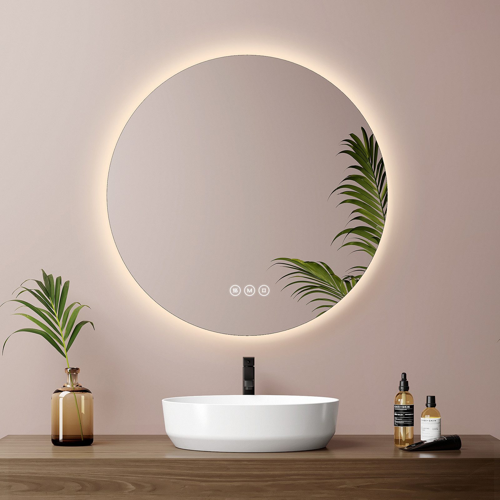 EMKE Badspiegel Rund mit LED Beleuchtung Wandspiegel ohne Rahmen (Modell R3 günstig online kaufen