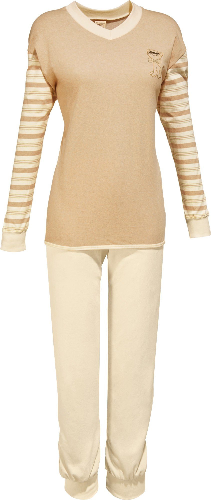 götting Pyjama Damen-Schlafanzug Streifen naturbelassen Single-Jersey