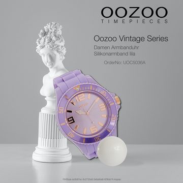 OOZOO Quarzuhr Oozoo Unisex Armbanduhr Vintage Series, Damen, Herrenuhr rund, extra groß (ca. 48mm) Silikonarmband lila