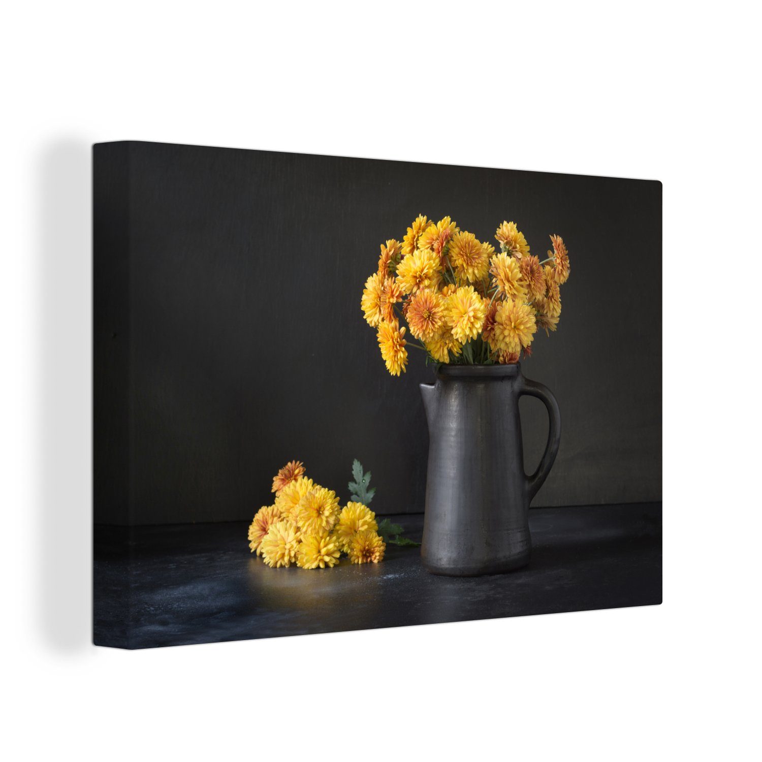 (1 Gelb, St), Aufhängefertig, OneMillionCanvasses® cm - Leinwandbilder, - 30x20 Leinwandbild Stilleben Wanddeko, Wandbild Chrysanthemen