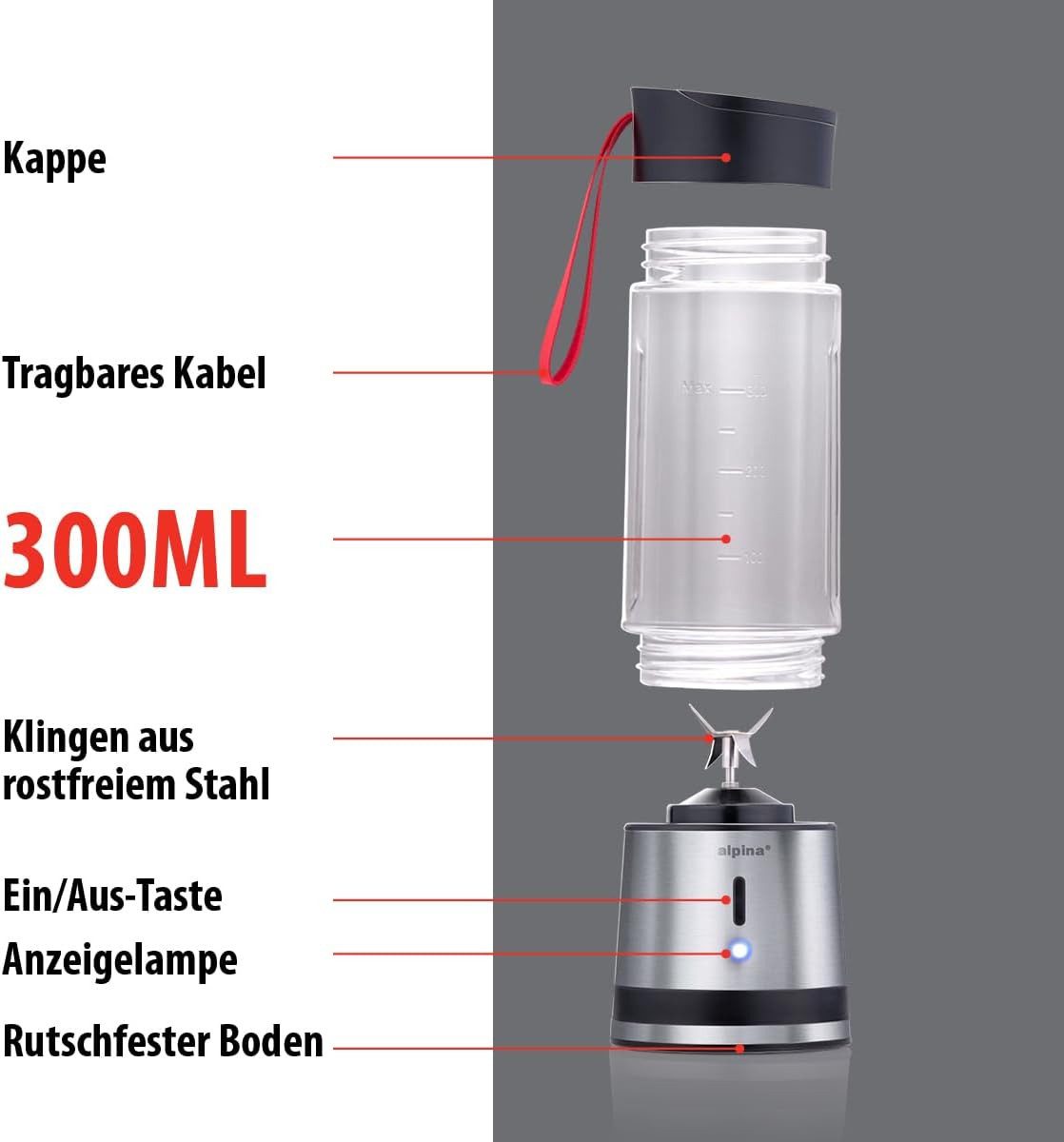 *Alpina* Akku-Smoothie-Maker Smoothie Maker to go 2go Akku, 125 W