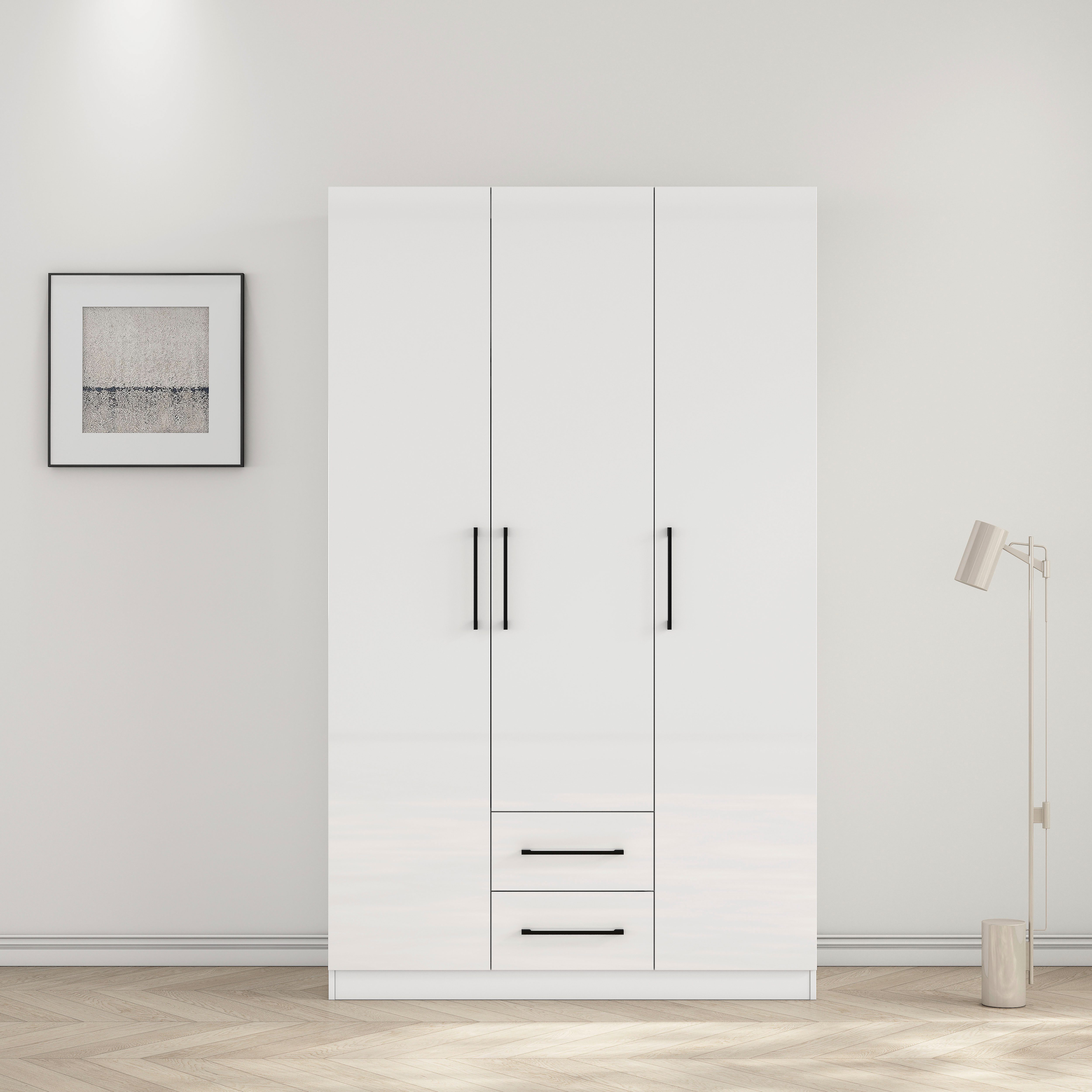 OTTO home Kleiderschrank Sylt Schlafzimmerschrank Garderobe Schrank hochglanz (hochwertige schwarze Metallgriffe) Drehtürenschrank mit perfekter Innenausstattung, Breite 120cm