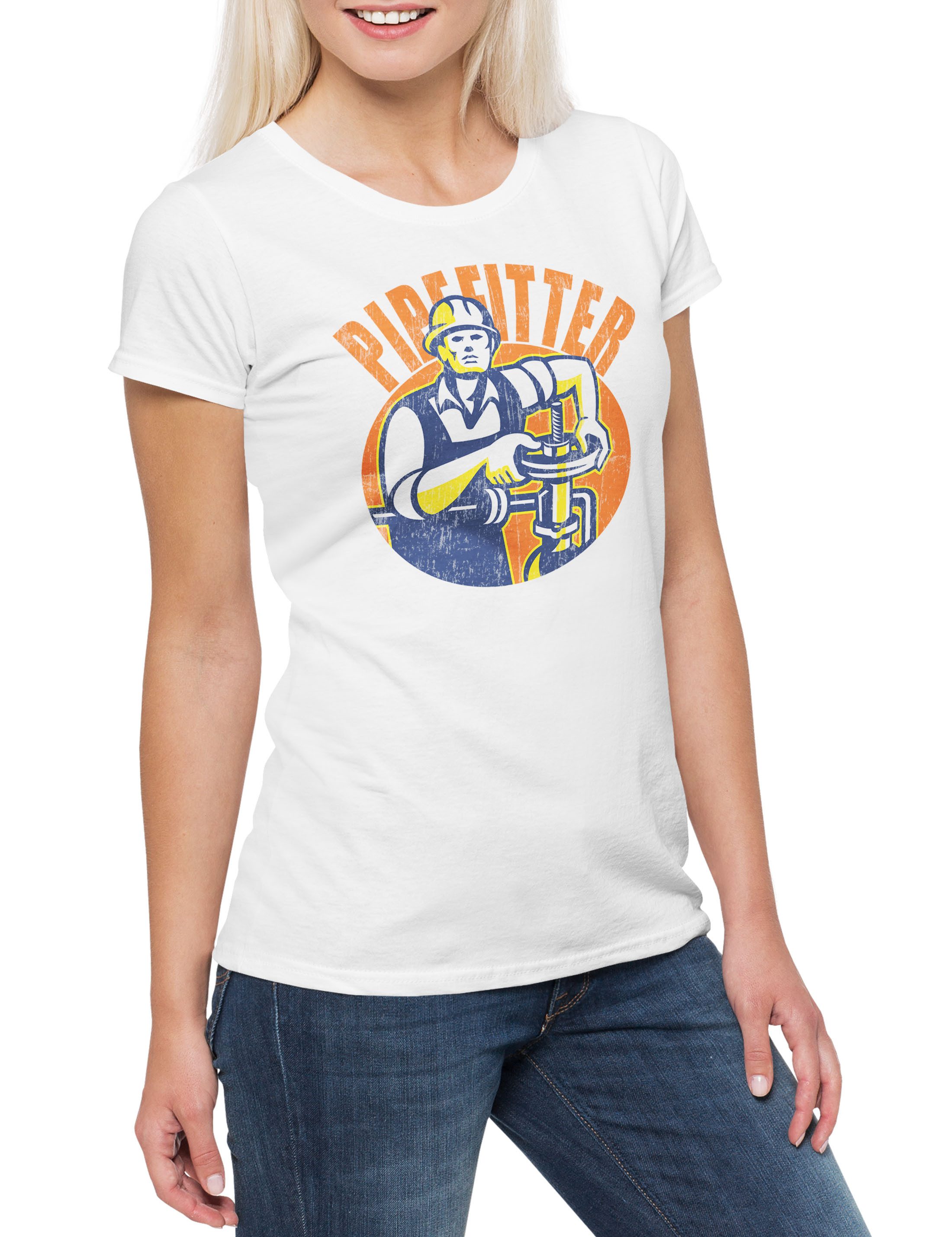 Print-Shirt Pipefitter Damen T-Shirt Klempner Plumber Gas Wasser Installateur