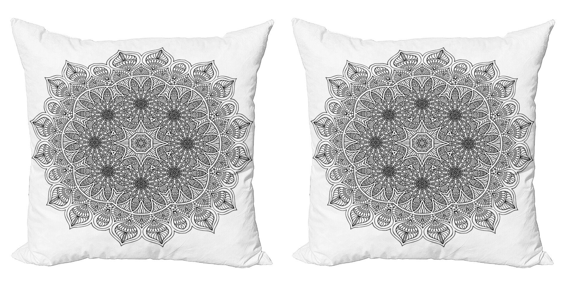 Kissenbezüge Modern Accent Doppelseitiger Digitaldruck, Abakuhaus (2 Stück), Schwarz Mandala Blumen