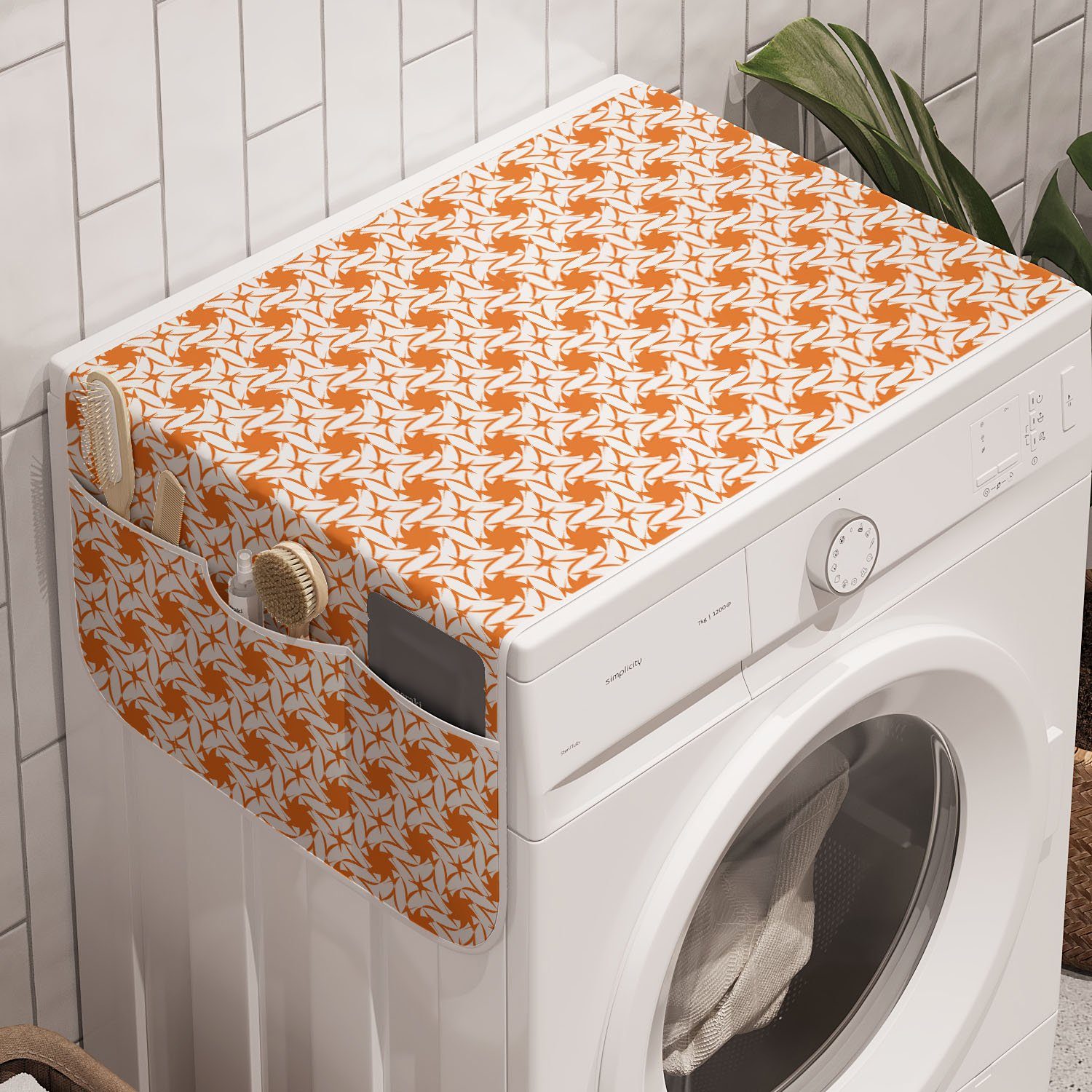 Abakuhaus Badorganizer Anti-Rutsch-Stoffabdeckung für Waschmaschine und Trockner, Orange Blossomy Geometrische Formen | Bad-Organizer