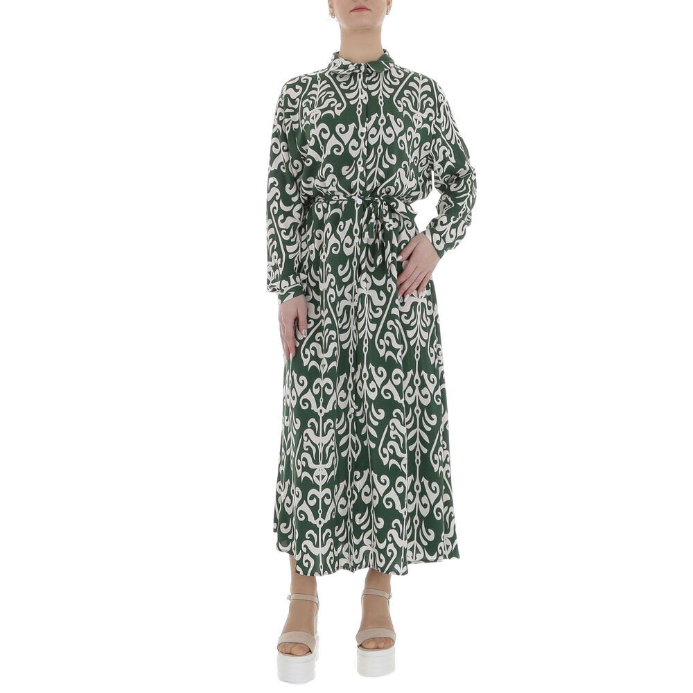 Ital-Design Maxikleid Damen Freizeit (85885235) Ornamente Blusenkleid in Grün