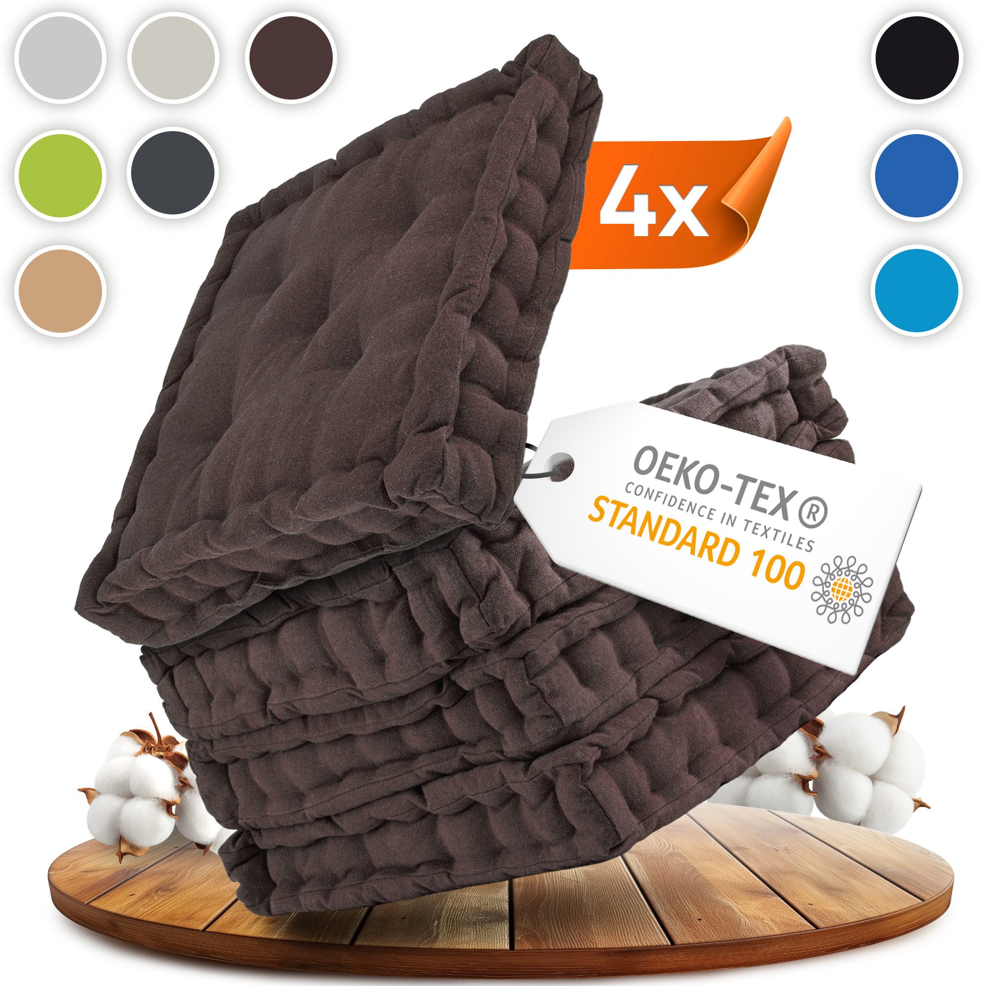 Gräfenstayn Подушки 4er-Set in 40x40cm und 8cm dicker Polsterung aus 100% Baumwolle, robustes Подушки für Indoor & Outdoor, bequemes Bodenkissen
