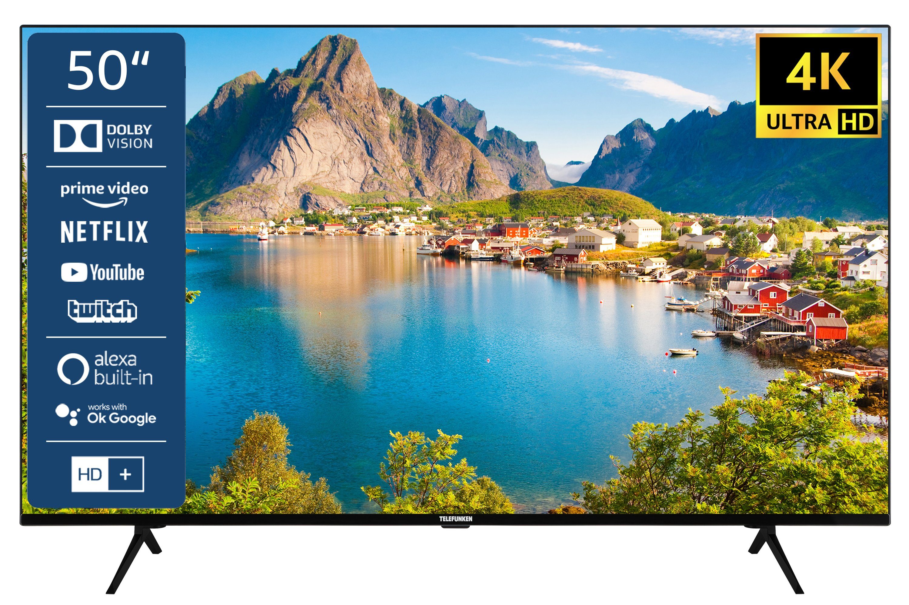 Telefunken XU50L800 LCD-LED Fernseher (126 cm/50 Zoll, 4K Ultra HD, Smart TV,  HDR Dolby Vision, Triple-Tuner, 6 Monate HD+ inkl)