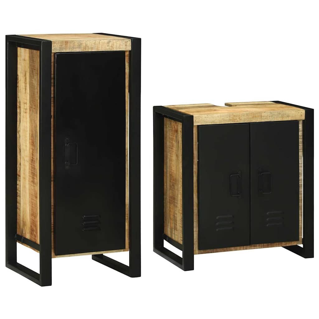 vidaXL Badezimmer-Set Badezimmermöbel-Set mit Regal 2 pcs Braun Massives holz, (2-St)