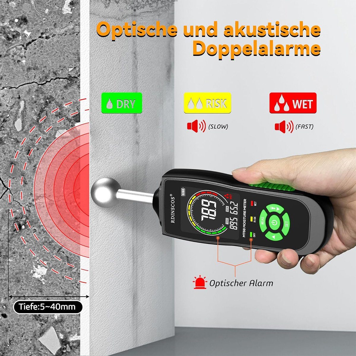 DOPWii Feuchtigkeitsmesser Wand Feuchtigkeits-Detector mit Licht,  Auto-Kalibrierung