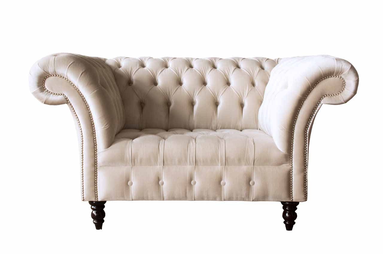 JVmoebel Chesterfield-Sessel, Sessel Chesterfield Wohnzimmer Klassisch Design Beige Textil