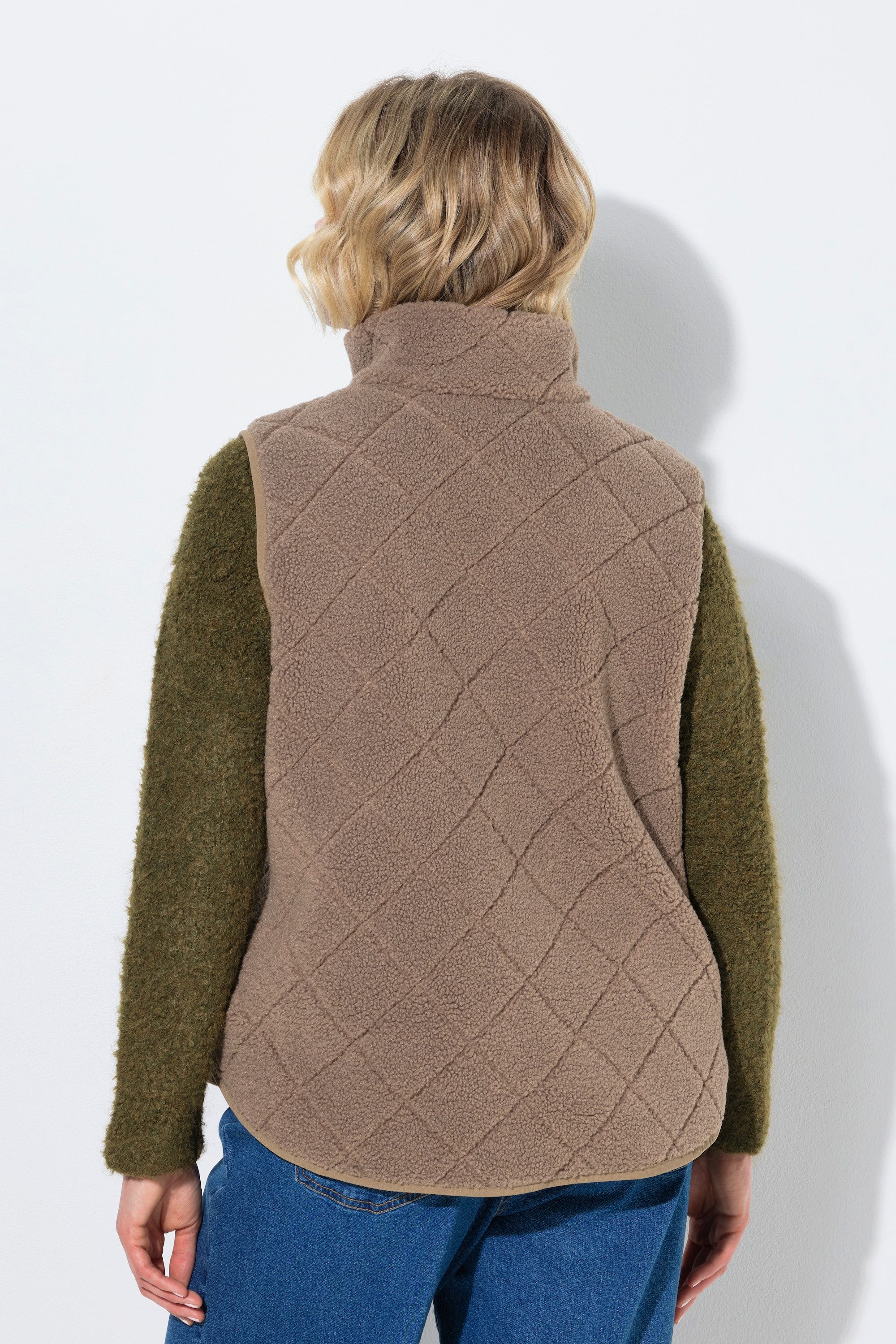Ulla Popken Steppweste Weste Teddyfleece Rhombenmuster Stehkragen
