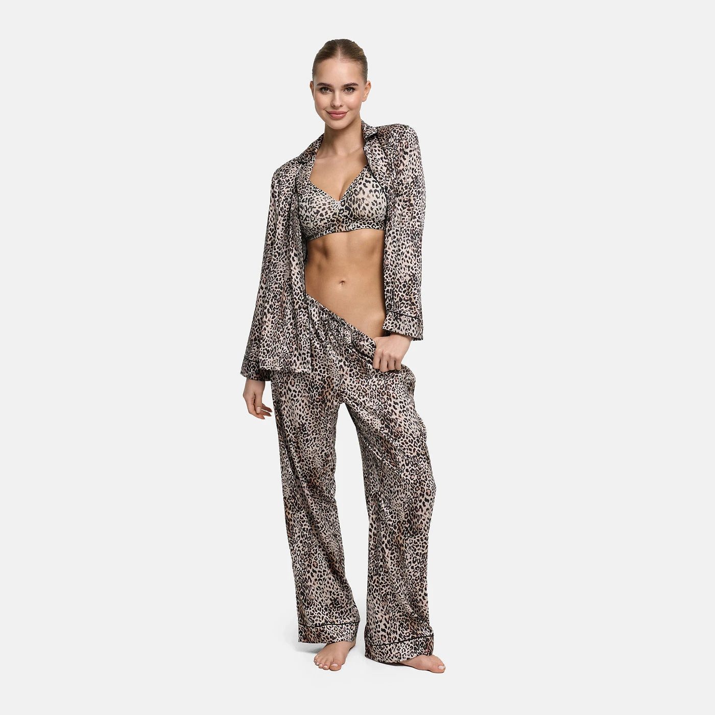 cfab Pyjamahose Satin Pyjamahose-Leopard-L (1-tlg) günstig online kaufen