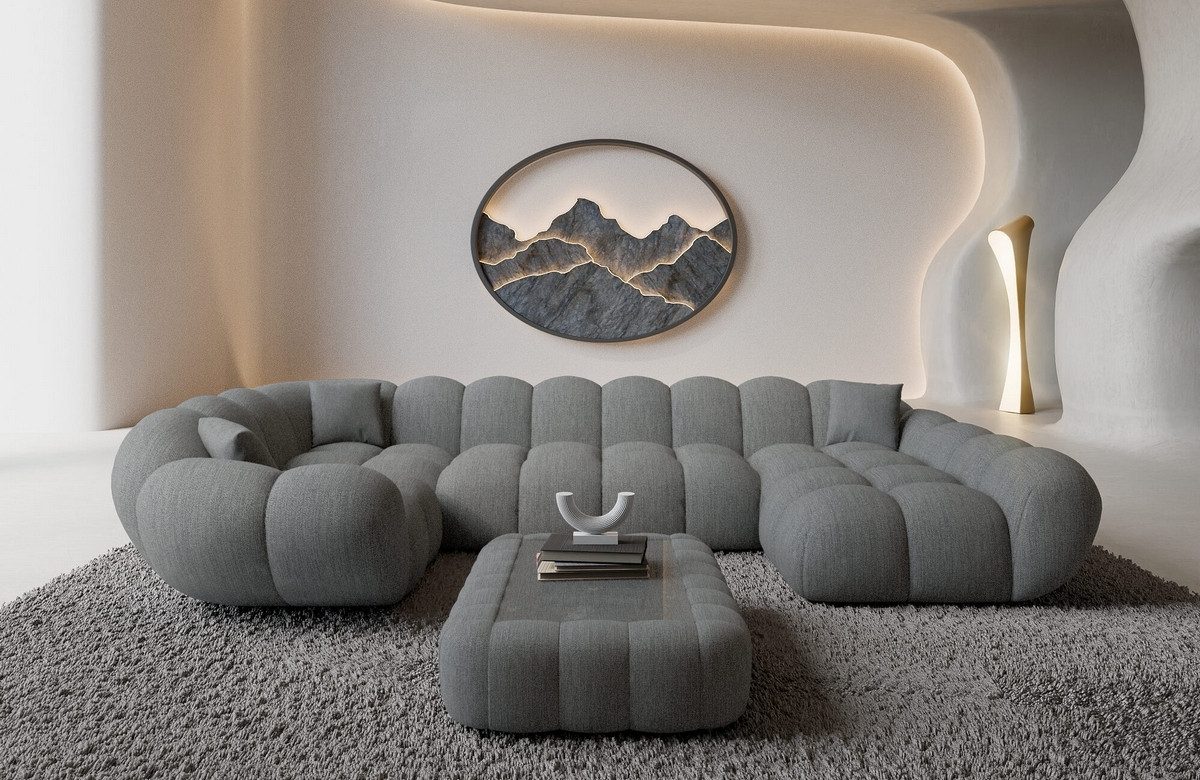 Sofa Dreams Wohnlandschaft Maleron U Form Design Stoffsofa, 6-Sitzer, Polsterecke, Ottomane rechts, Strukturstoff Dunkelgrau
