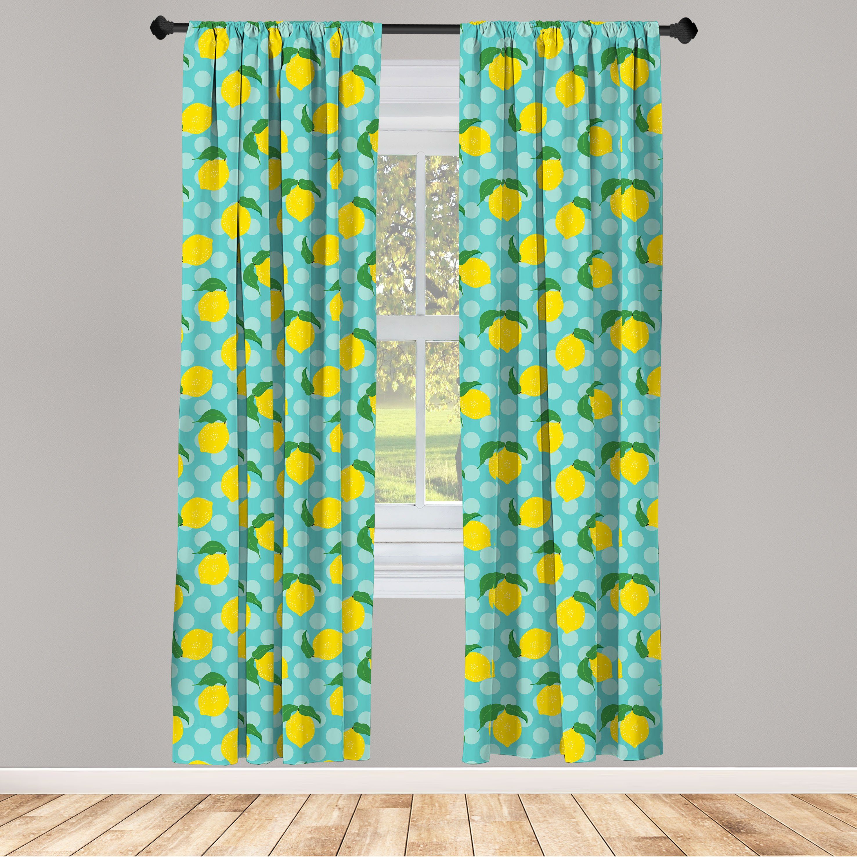 Gardine Vorhang für Wohnzimmer Schlafzimmer Dekor, Abakuhaus, Microfaser, Obst Zitronen Citrus Tupfen Kunst