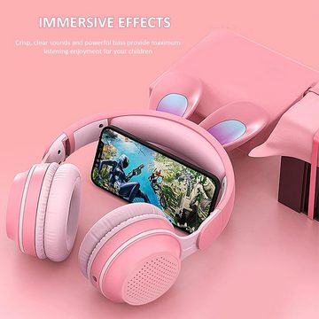 Yunseity Bluetooth 5.0- von TF/AUX, Kleinkinder, Teenager Kinder-Kopfhörer (Langlebige Materialien und robustes Gehäuse für den aktiven Kinderalltag, mit Hasenohr, Over-Ear-LED-Licht, Faltbares Kabelloses Unterstützung)