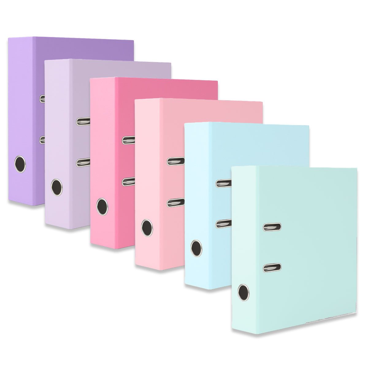 mixed24 Aktenordner 6er Set DIN A4 Ordner Pastell Farben Ringordner, farblich sortiert, mit Metall Schutzecken, 8 cm breit