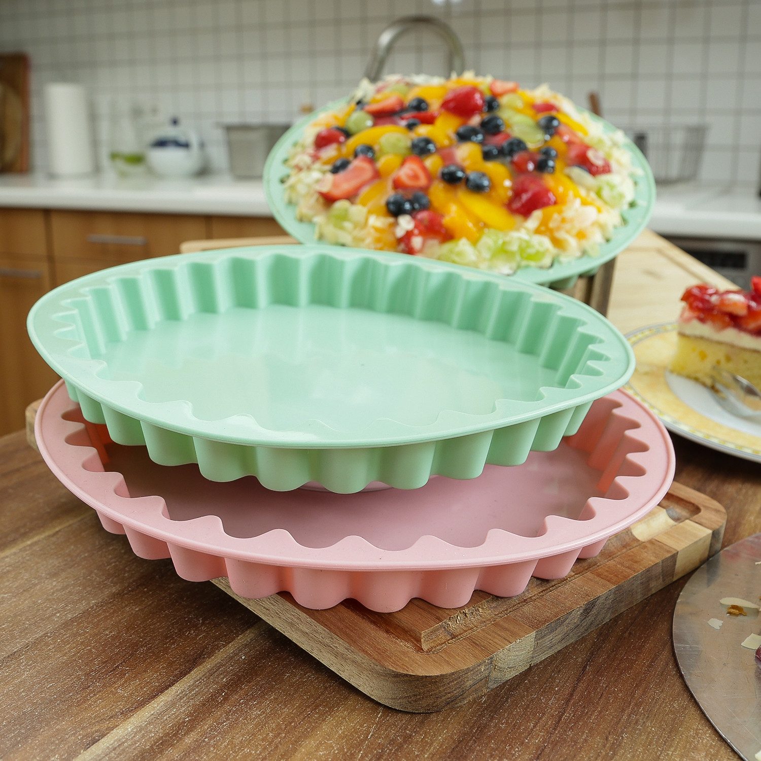MARELIDA Obstkuchenform Backform Silikon mintgrün 26,5cm Kuchenform Tarteform Quicheform rund, (1-tlg)