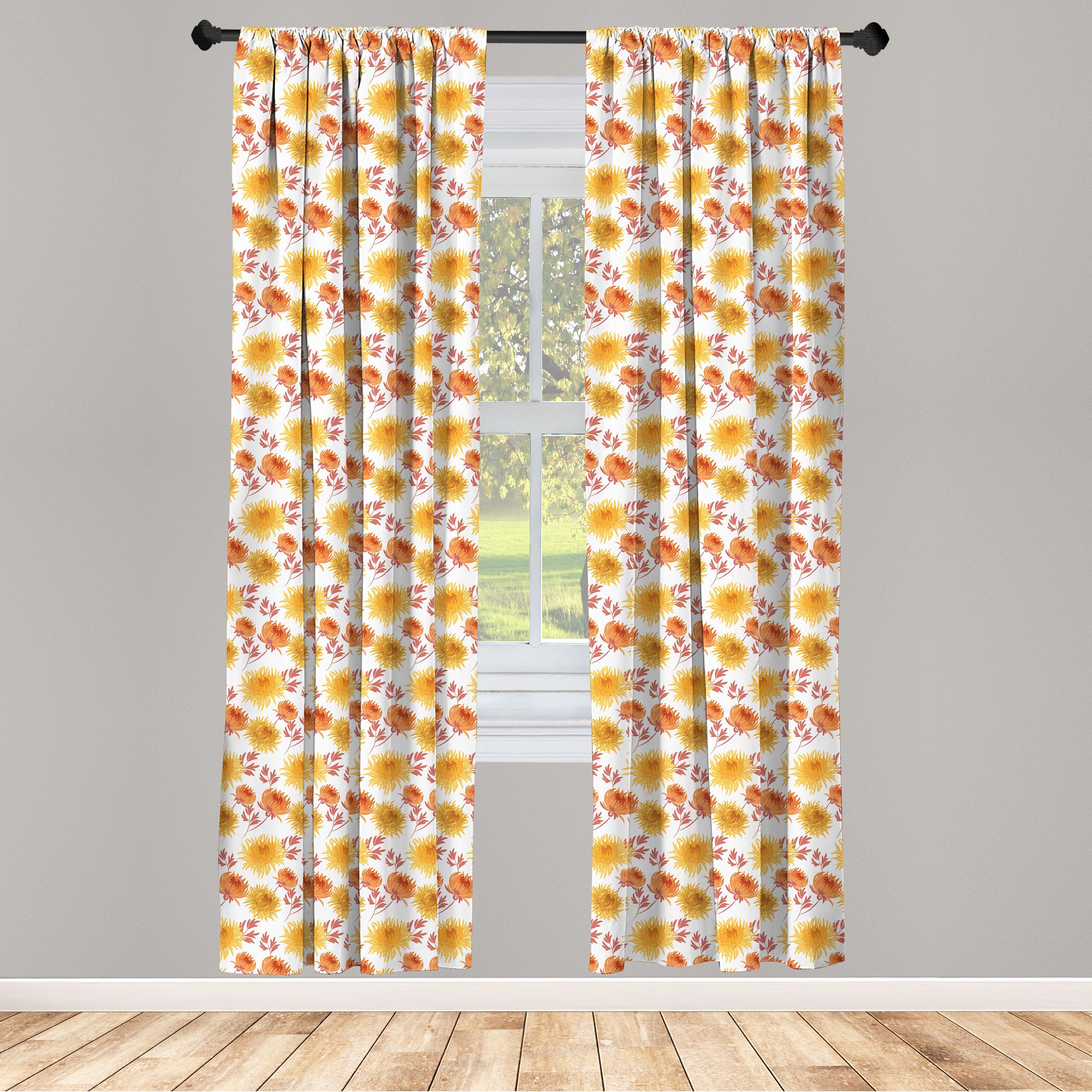 Gardine Vorhang für Wohnzimmer Schlafzimmer Dekor, Abakuhaus, Microfaser, Herbst Chrysanthemum Blumenmotiv
