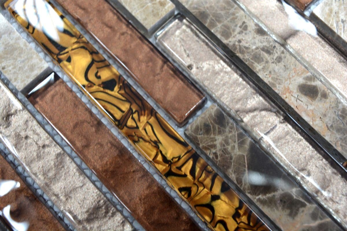 Mosani Mosaikfliesen creme Glas beige Naturstein Glasmosaik Mosaikfliesen Stäbchen