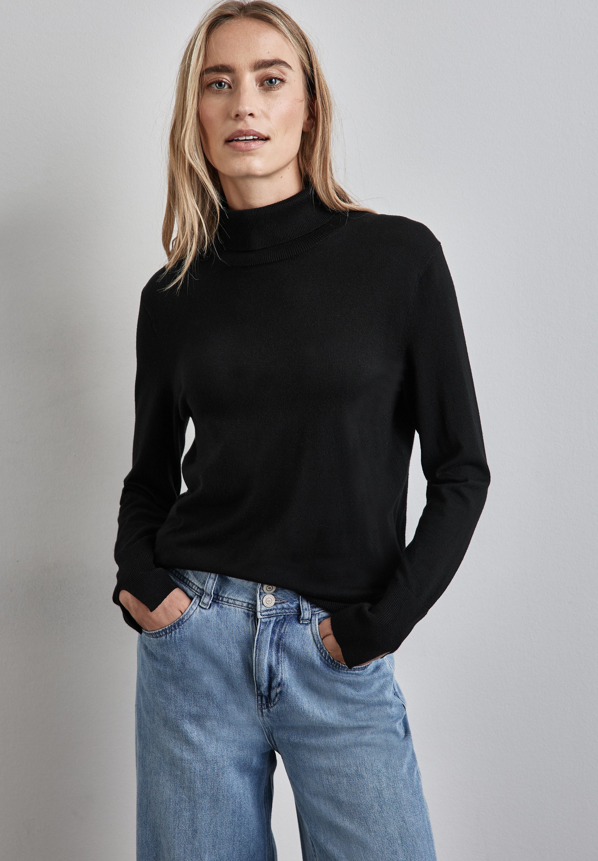 STREET ONE Rollkragenpullover mit Materialmix