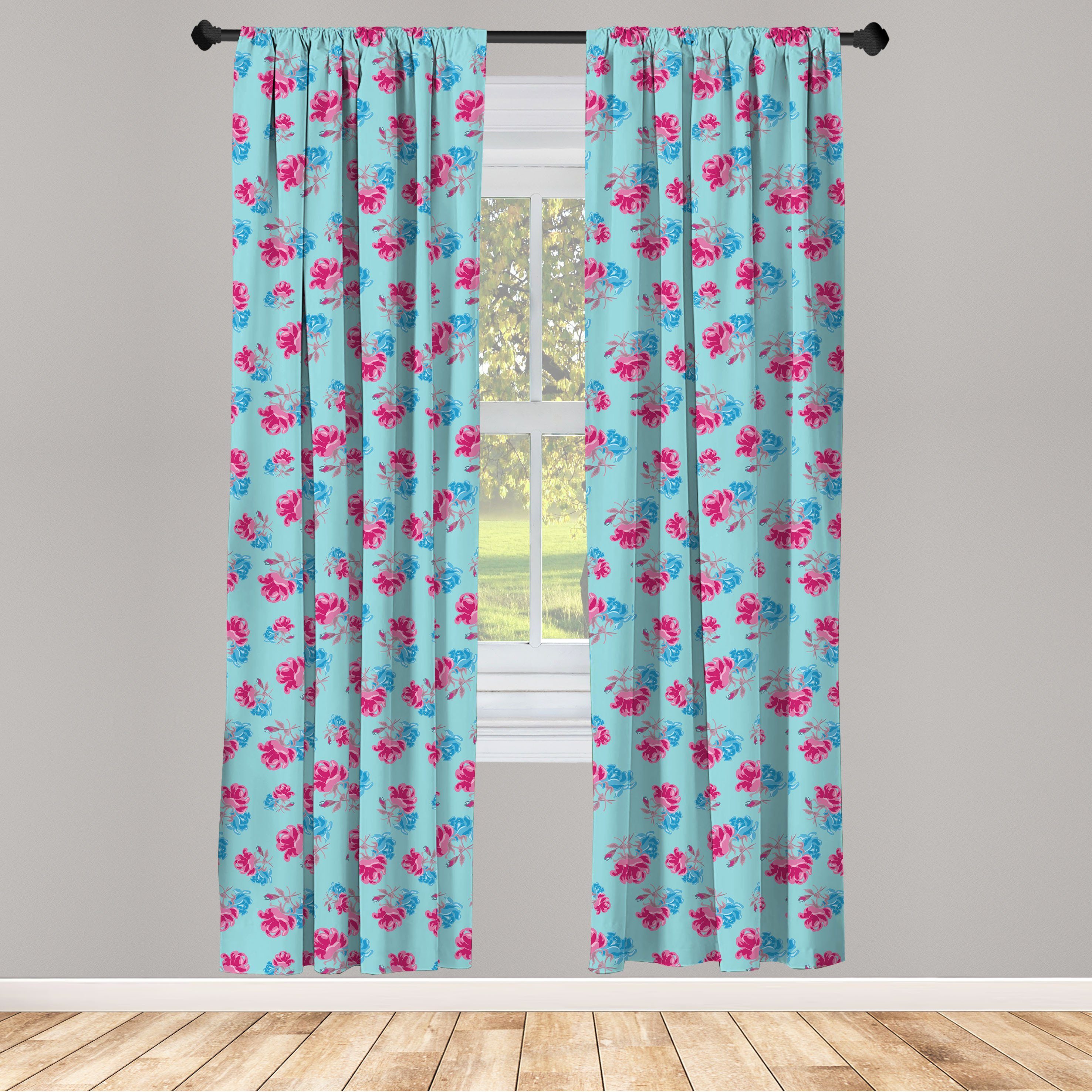 Gardine Vorhang für Wohnzimmer Blau Bicolor Abakuhaus, Pink Microfaser, Schlafzimmer Dekor, Und Sommer-Rosen