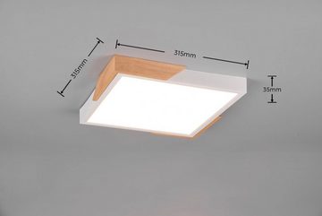 TRIO Leuchten LED Deckenleuchte Meta, Dimmfunktion, mehrere Helligkeitsstufen, LED fest integriert, Warmweiß, Deckenlampe Holzschirm 31x31cm, 20W/2400Lumen, warmweiß 3000K, dimmbar