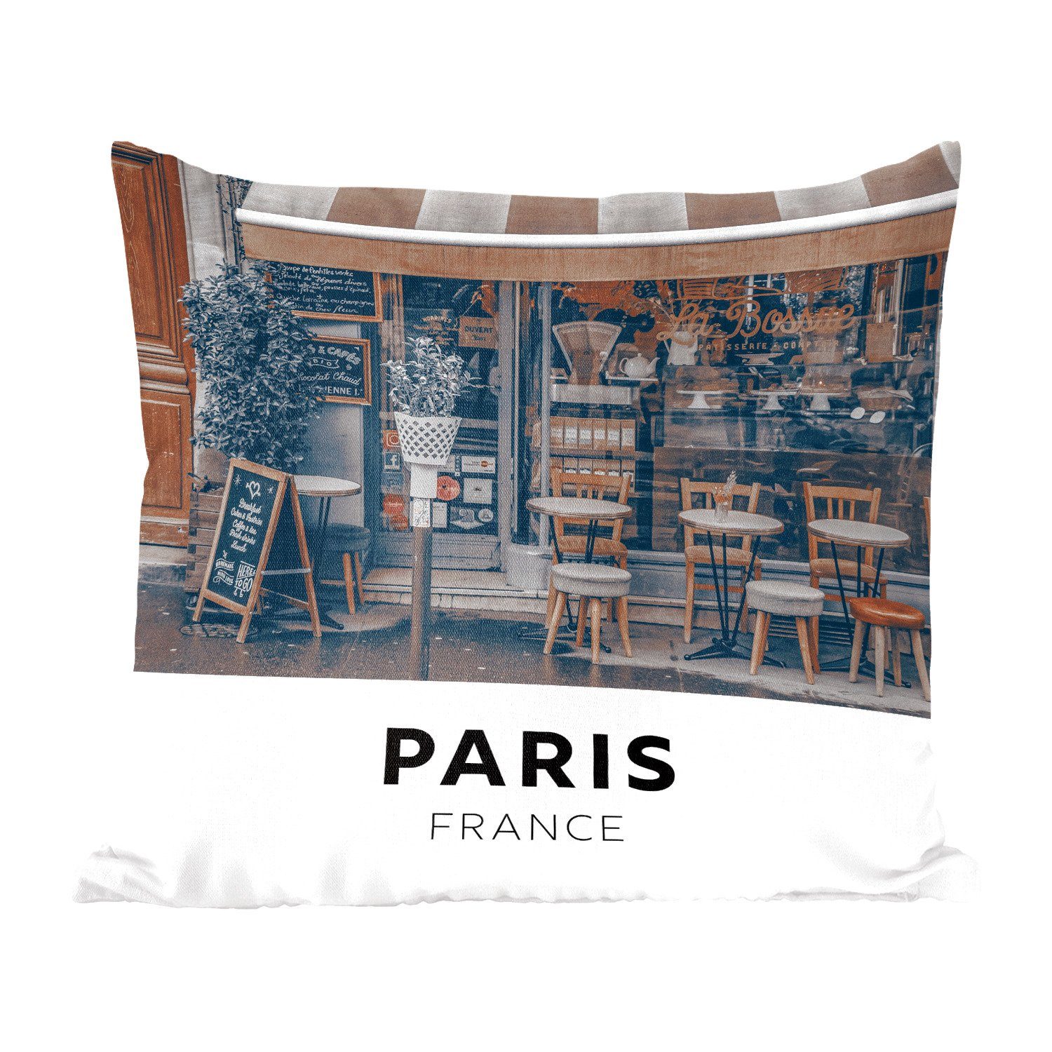 MuchoWow Dekokissen Paris - Frankreich - Cafe, Zierkissen mit Füllung für Wohzimmer, Schlafzimmer, Deko, Sofakissen