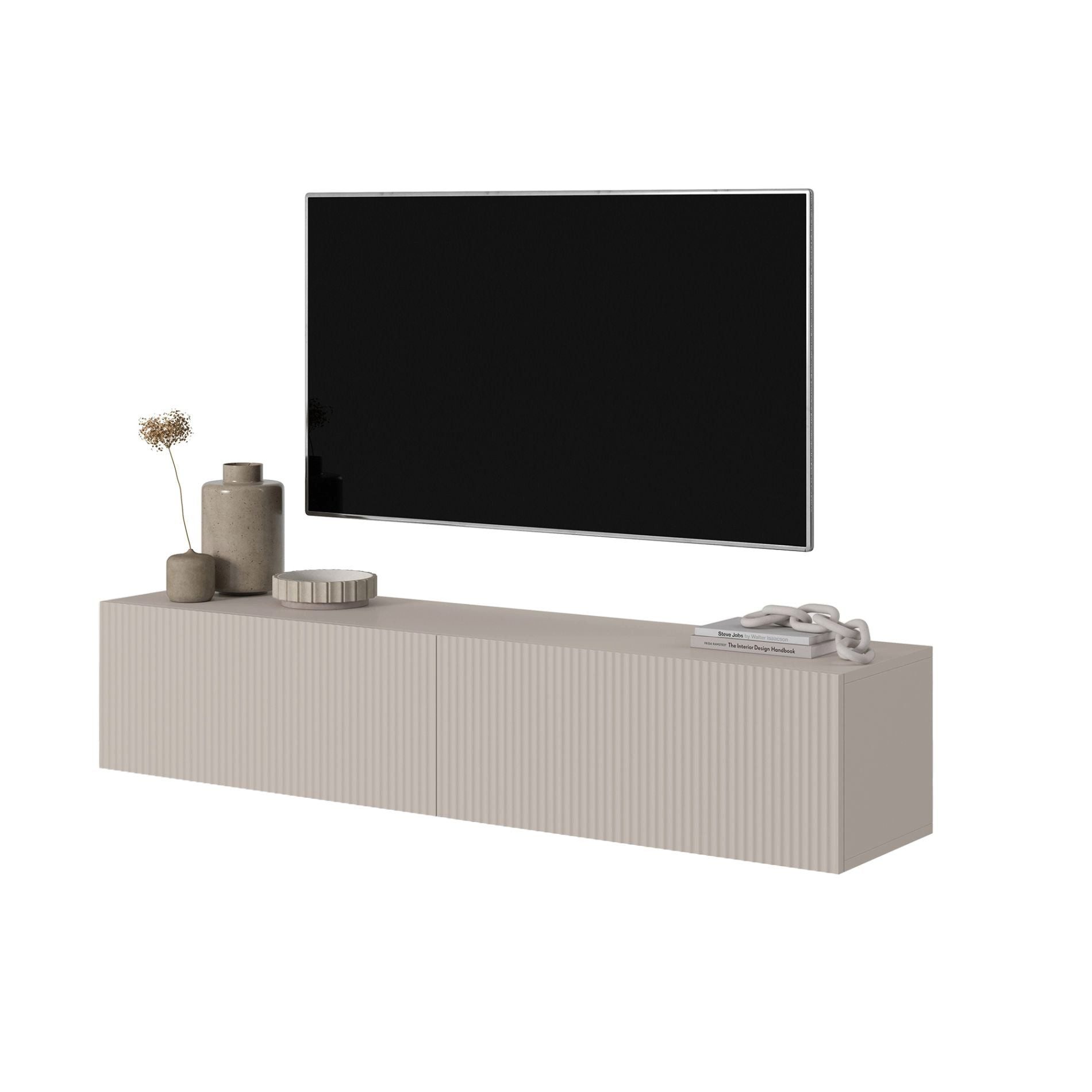 Selsey TV-Schrank VELDIO Kompaktes Hängeboard geriffelt, Push-to-Open, 140x30 cm, Matt