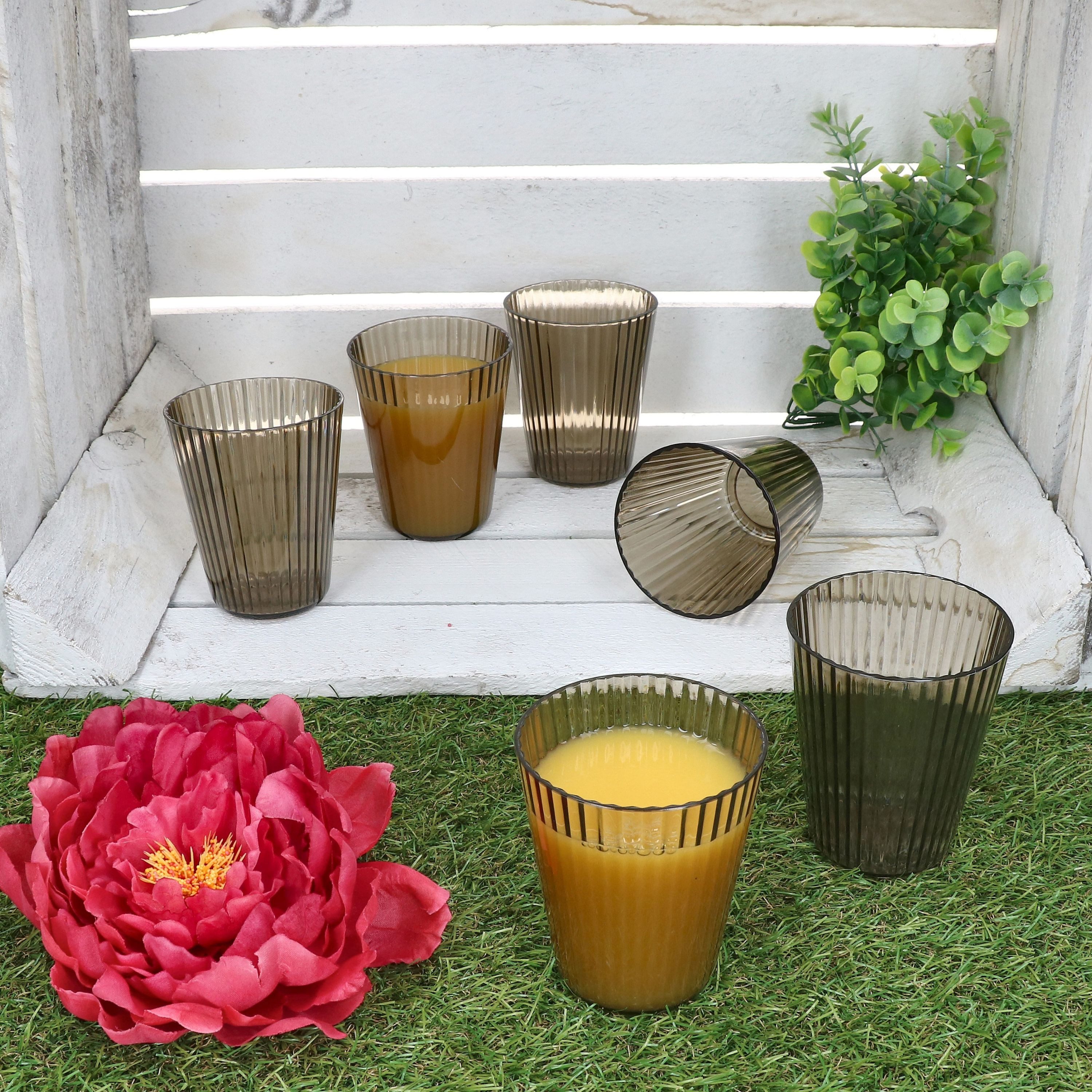 MamboCat Glas 6x ToGo Kunststoff-Wassergläser grau 230 ml Camping Geschirr Outdoor, Kunststoff