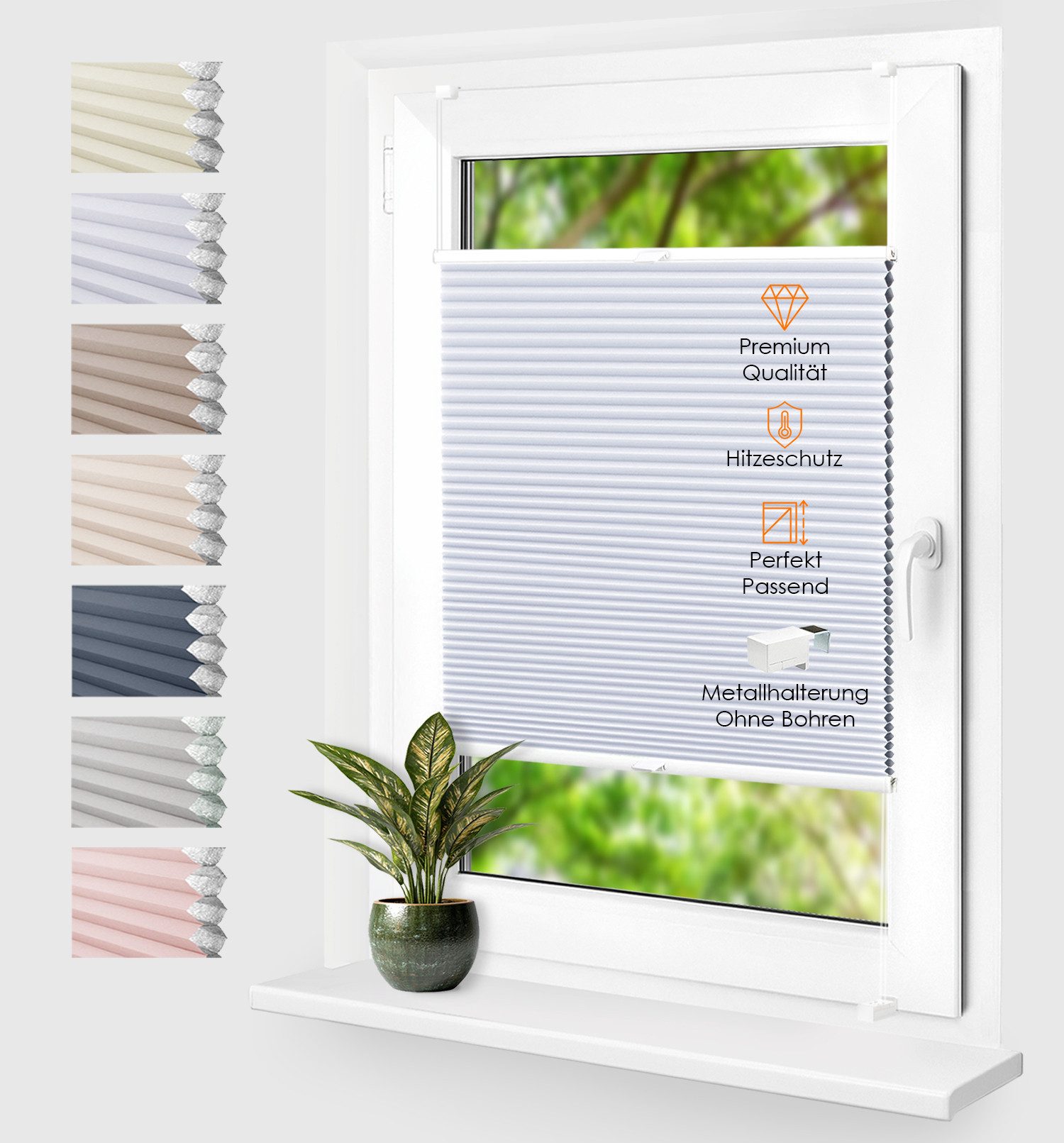 Rikmani Plissee Thermo Fensterplissee ohne Bohren, Weiß, 40x110, verdunkelnd, Klemmfix, Langlebige Premium-Qualität, Thermo Plissee