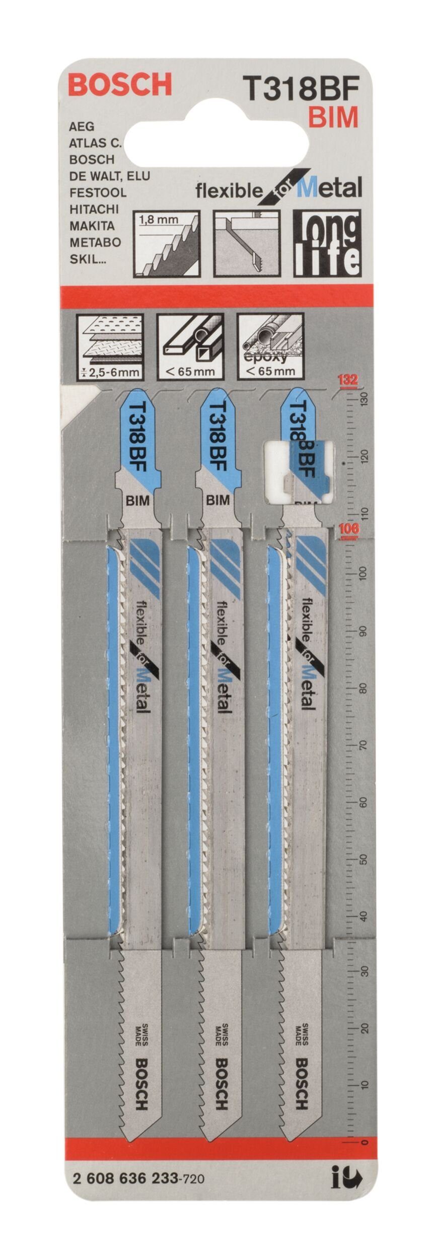 BOSCH Stichsägeblatt (3 T Flexible Metal Stück), - for BF 3er-Pack 318