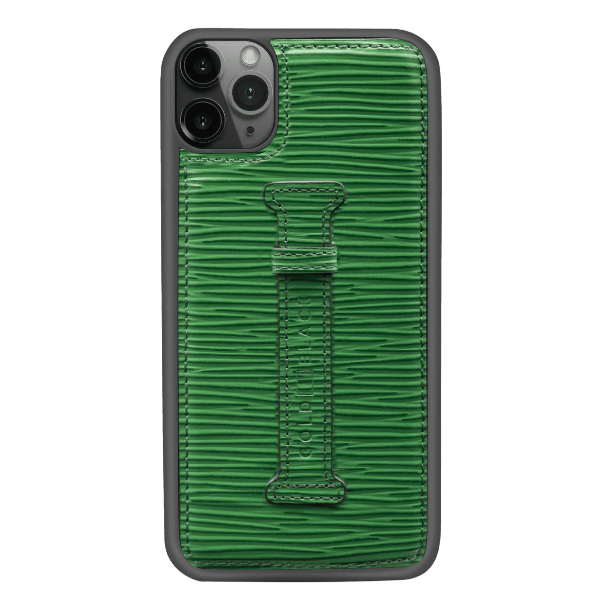 GOLDBLACK Handyhülle iPhone 11 Pro Max Lederhülle mit Fingerschlaufe UNICO-Prägung Grün