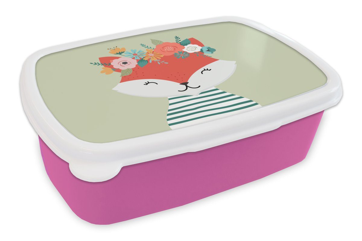 MuchoWow Lunchbox Fuchs - Sommer - Krone, Kunststoff, (2-tlg), Brotbox für Erwachsene, Brotdose Kinder, Snackbox, Mädchen, Kunststoff rosa
