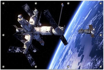 Wallario Sichtschutzzaunmatten Raumfahrt - Raumstation und Raumschiff im Weltall