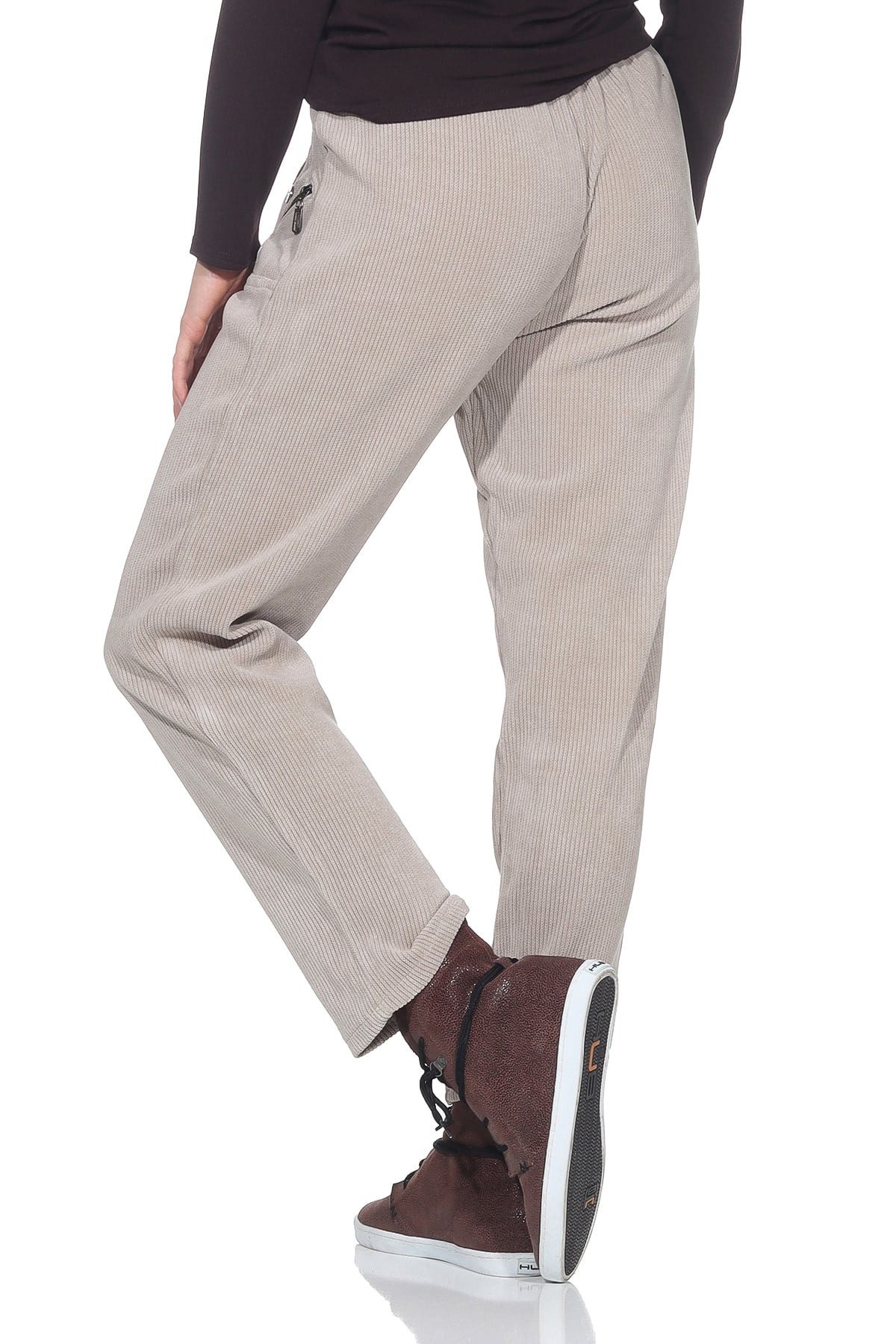 Cherry Berry Cordhose Stretchhose Damen Weiche Cord Schlupfhose Kurzgröße Kurzgröße, elastischer Bund, Unifarben – Bild 5 von 5