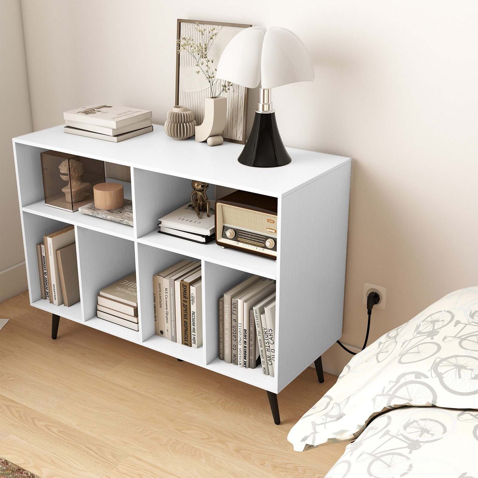 COSTWAY Sideboard, Plattenspielerständer mit Ladestation, 100x40x74,5cm günstig online kaufen