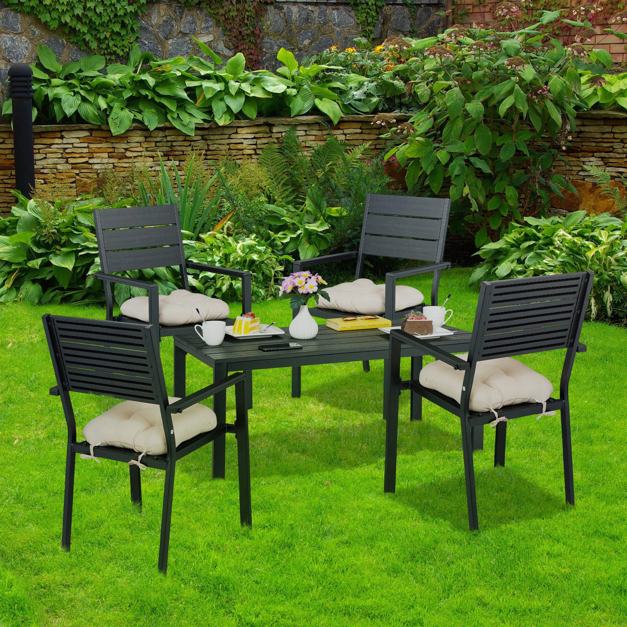 relaxdays Gartenstuhl Schwarzer Gartenstuhl im 4er günstig online kaufen