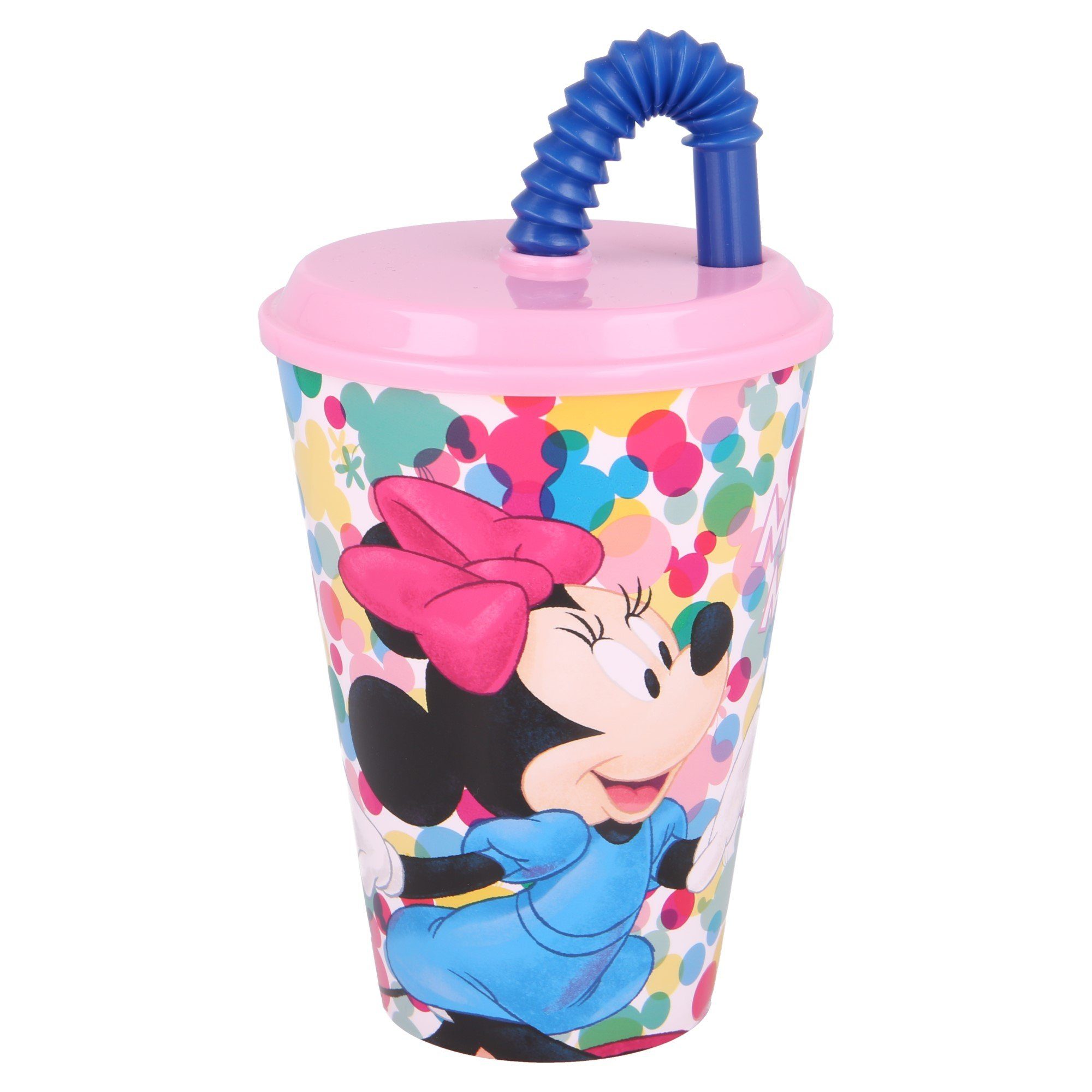 Disney Minnie Mouse Kinderbecher Minnie Maus, Kunststoff, mit Deckel und Trinkhalm 430 ml BPA frei