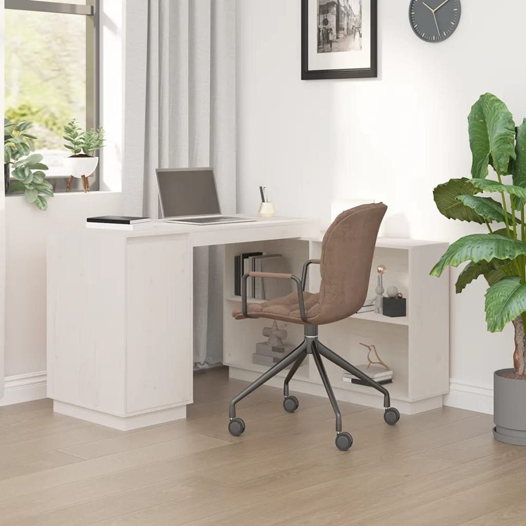 vidaXL Schreibtisch Schreibtisch Weiß 110x50x75 cm Massivholz Kiefer Arbeitsplatz Home Off Weiß | Weiß