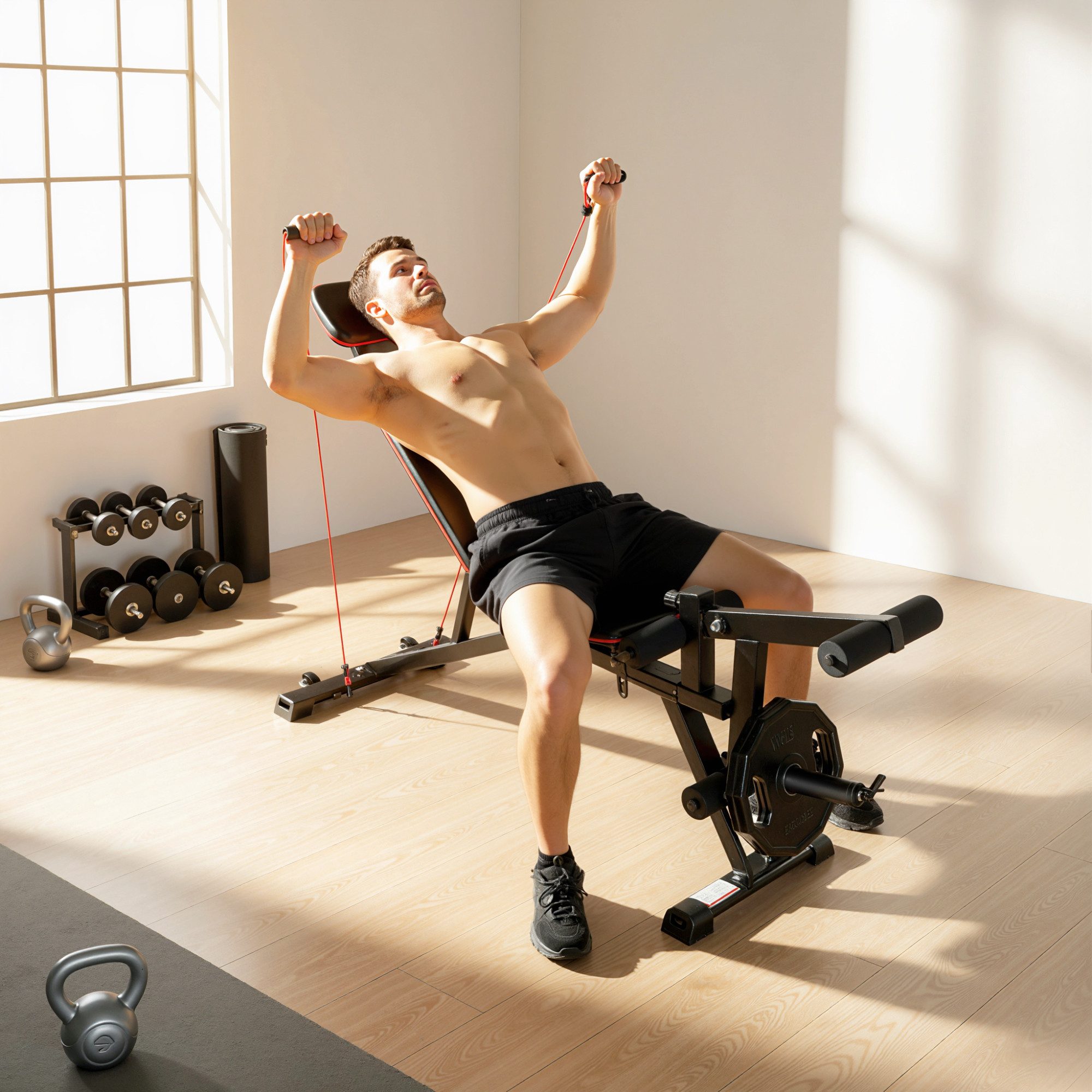 SPORTNOW Hantelbank Beinstrecker Curlpult mit langer Kopfstütze Schrägbank, (Trainingsbank, 1-tlg., mit Widerstandsbändern), für Zuhause, Ganzkörpertraining, Schwarz
