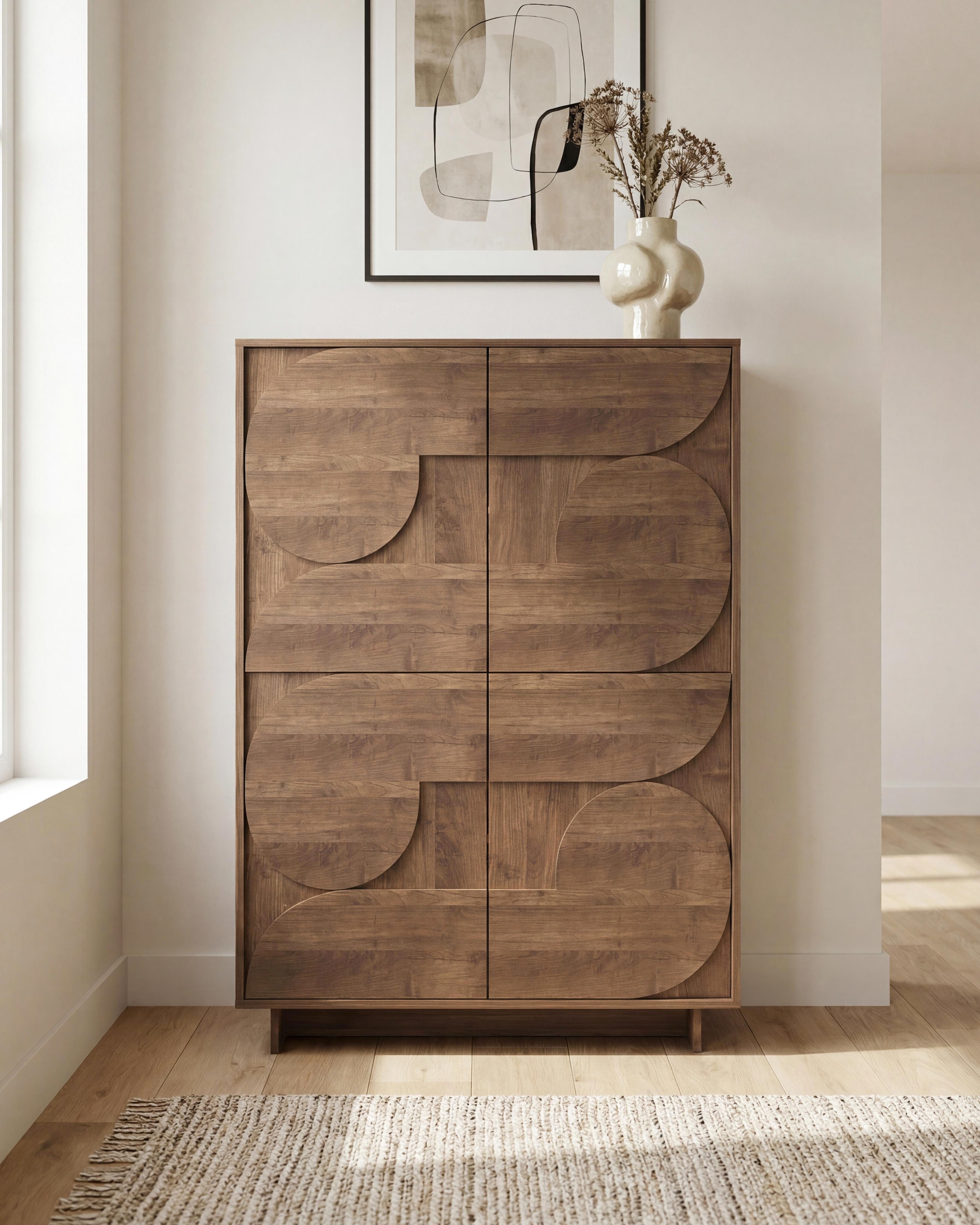 Home affaire Highboard Zen, B/H 105/147 cm, 4 Türen, Hochkommode, Stauraumschrank, Push-to-open, 3D-Fronten, Mercure-Holzstruktur, viel Stauraum